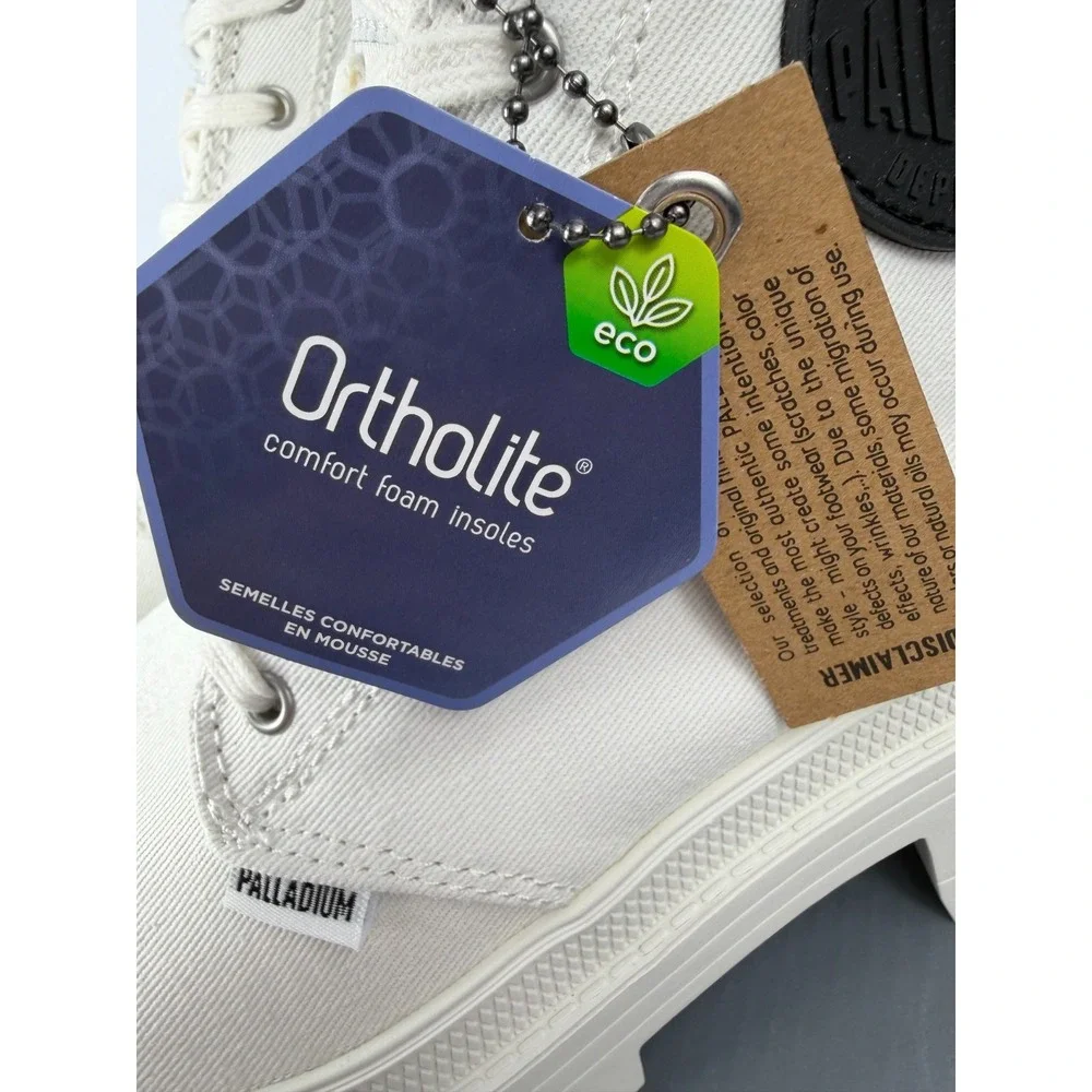 Palladium Pallabase Twill Womens 11 Star White Platform Combat Boots Side Zip